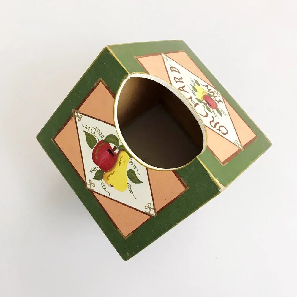 VINTAGE Cozy Cottagecore Tissue Box Hand Painted Orchard Path Field Of Flowers